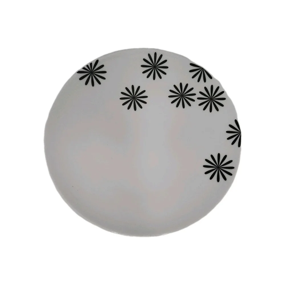 Crate & Barrel Black & White Starburst Flower Dinner Plate Set of 2
